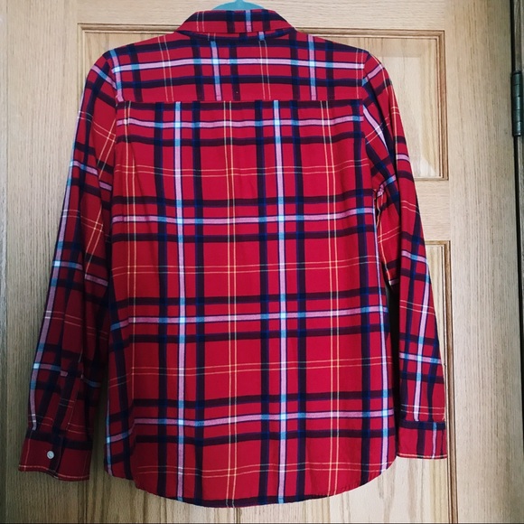 Old Navy M Plaid Flannel Red White Blue Yellow - Picture 2 of 3
